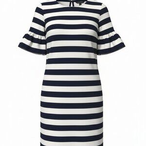 Lauren Ralph Lauren Navy White Striped Bell Sleeve Shift Dress Size L
